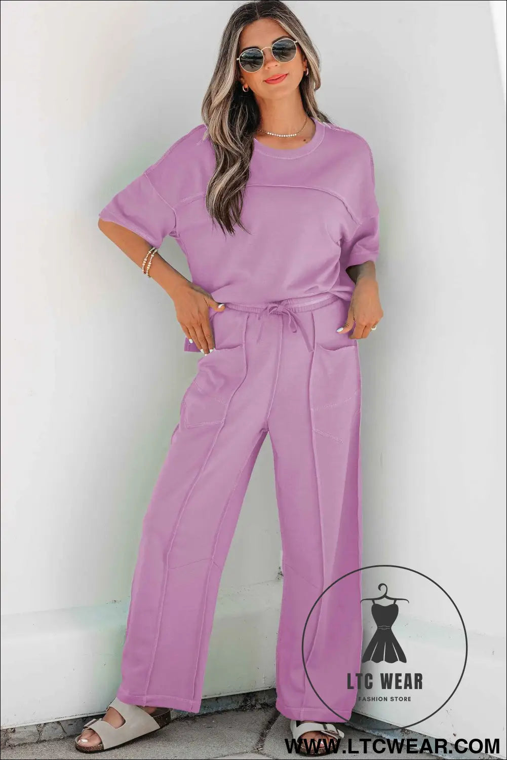 Orchid Bouquet Drop Shoulder Boxy Tee and Barrel Pants Set