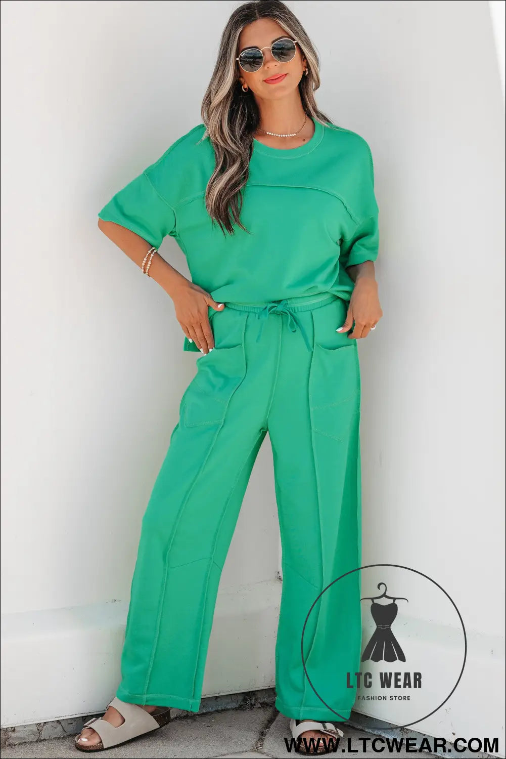 Orchid Bouquet Drop Shoulder Boxy Tee and Barrel Pants Set - L.T.C Wear Online Fashion Store