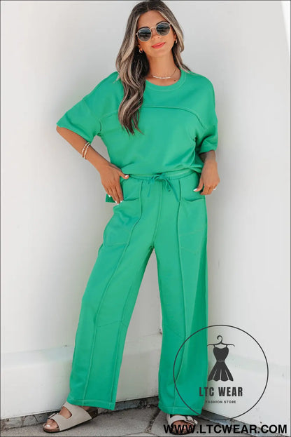 Orchid Bouquet Drop Shoulder Boxy Tee and Barrel Pants Set - L.T.C Wear Online Fashion Store