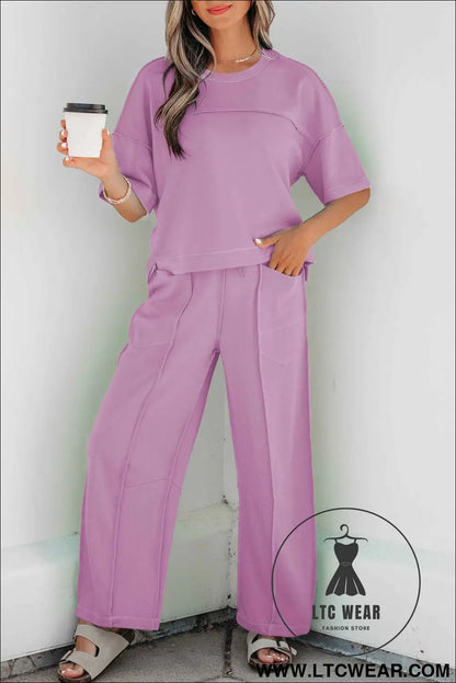 Orchid Bouquet Drop Shoulder Boxy Tee and Barrel Pants Set