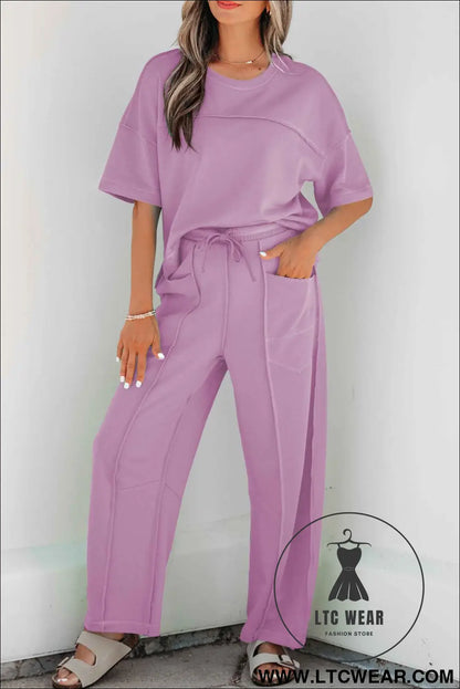 Orchid Bouquet Drop Shoulder Boxy Tee and Barrel Pants Set