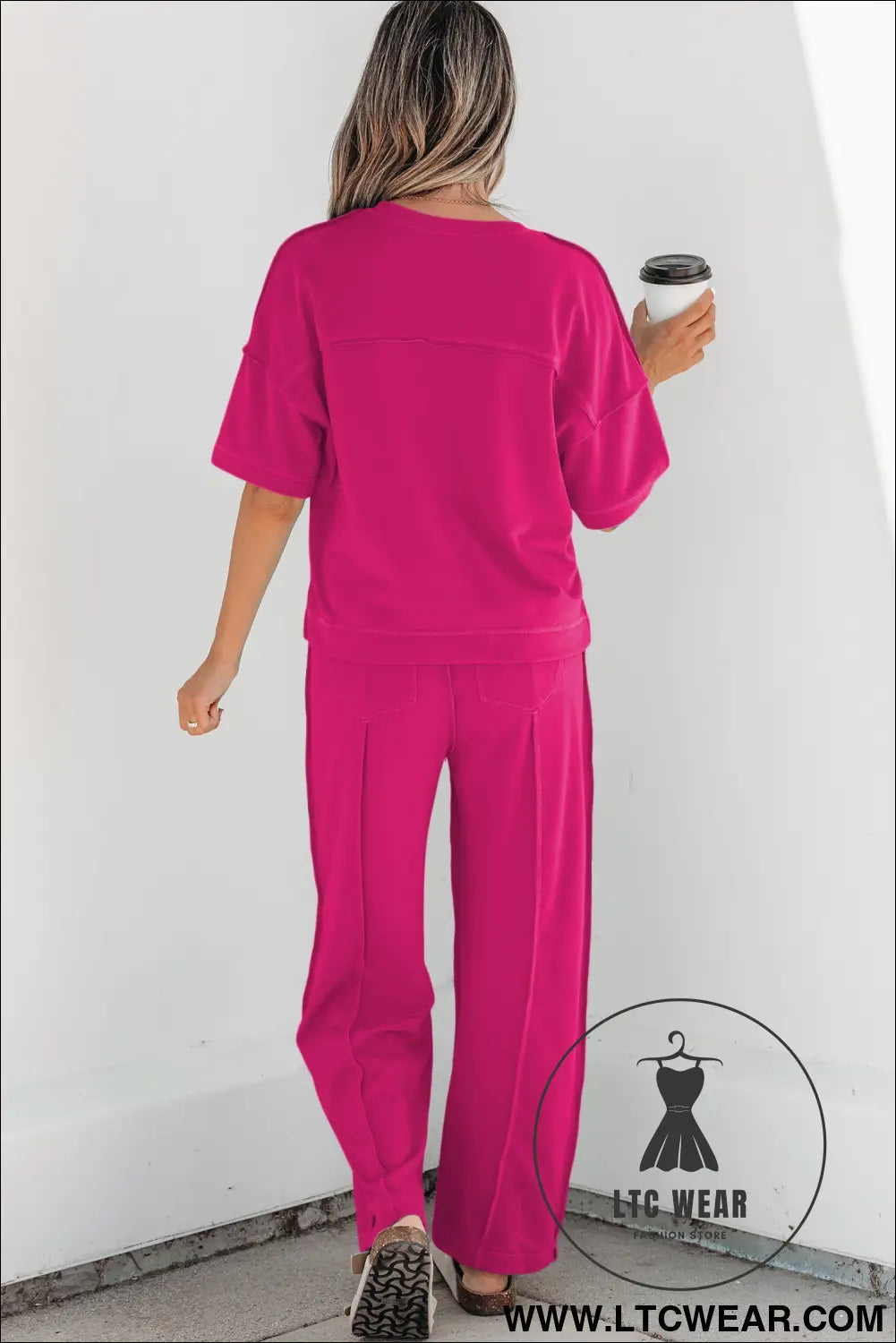 Orchid Bouquet Drop Shoulder Boxy Tee and Barrel Pants Set - L.T.C Wear Online Fashion Store