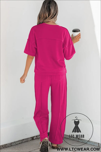 Orchid Bouquet Drop Shoulder Boxy Tee and Barrel Pants Set - L.T.C Wear Online Fashion Store