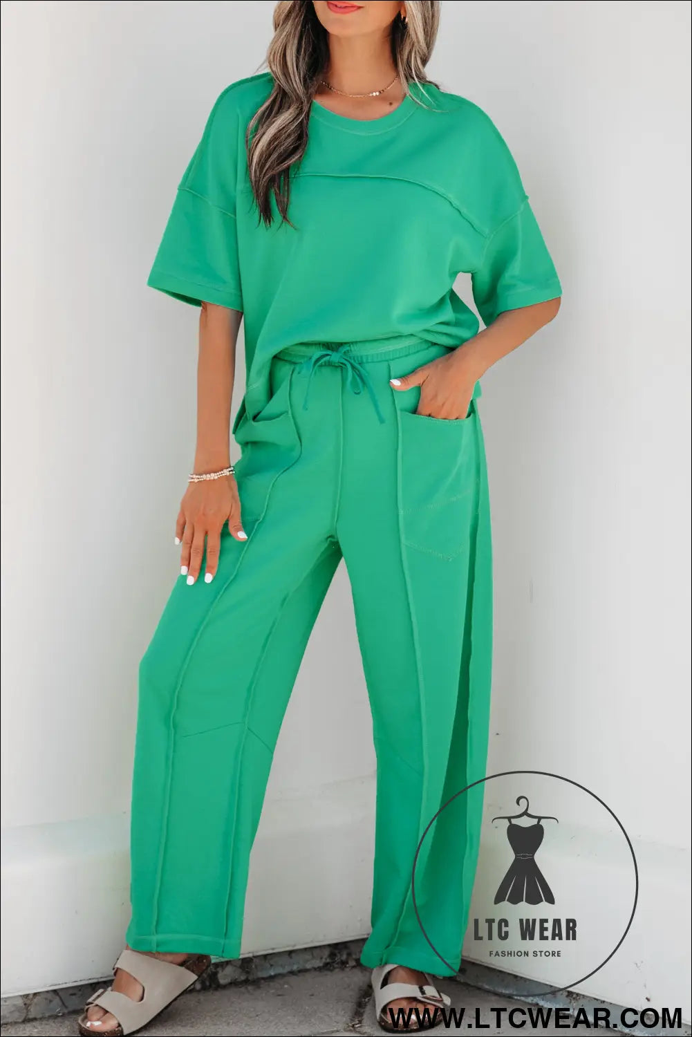 Orchid Bouquet Drop Shoulder Boxy Tee and Barrel Pants Set - L.T.C Wear Online Fashion Store