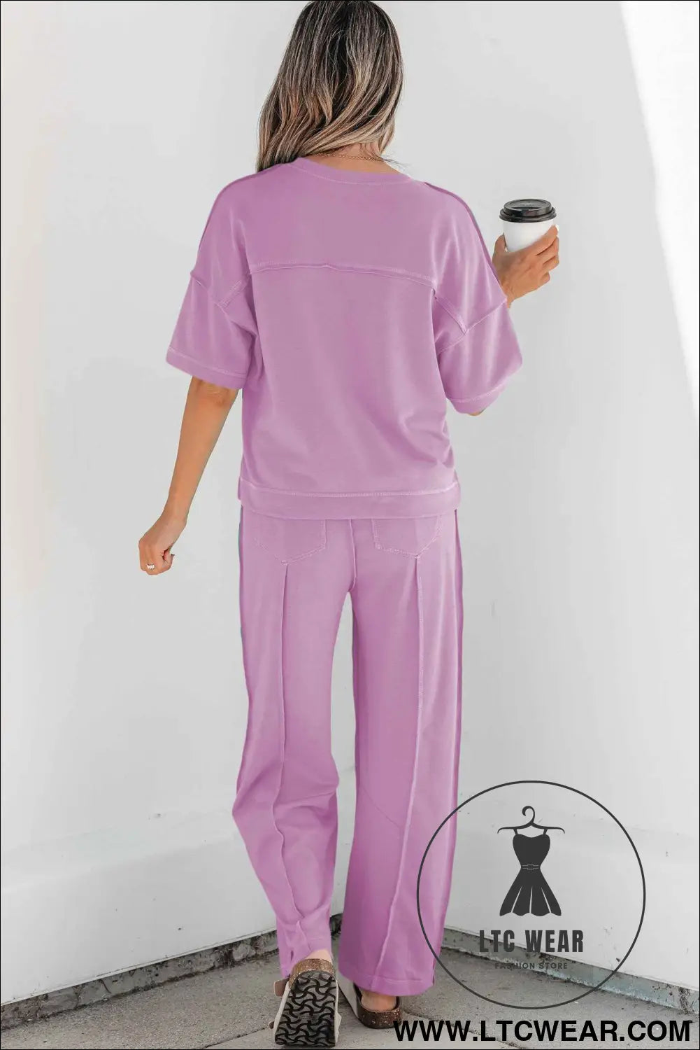 Orchid Bouquet Drop Shoulder Boxy Tee and Barrel Pants Set