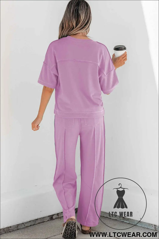 Orchid Bouquet Drop Shoulder Boxy Tee and Barrel Pants Set