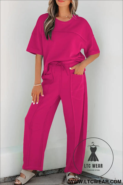 Orchid Bouquet Drop Shoulder Boxy Tee and Barrel Pants Set - L.T.C Wear Online Fashion Store