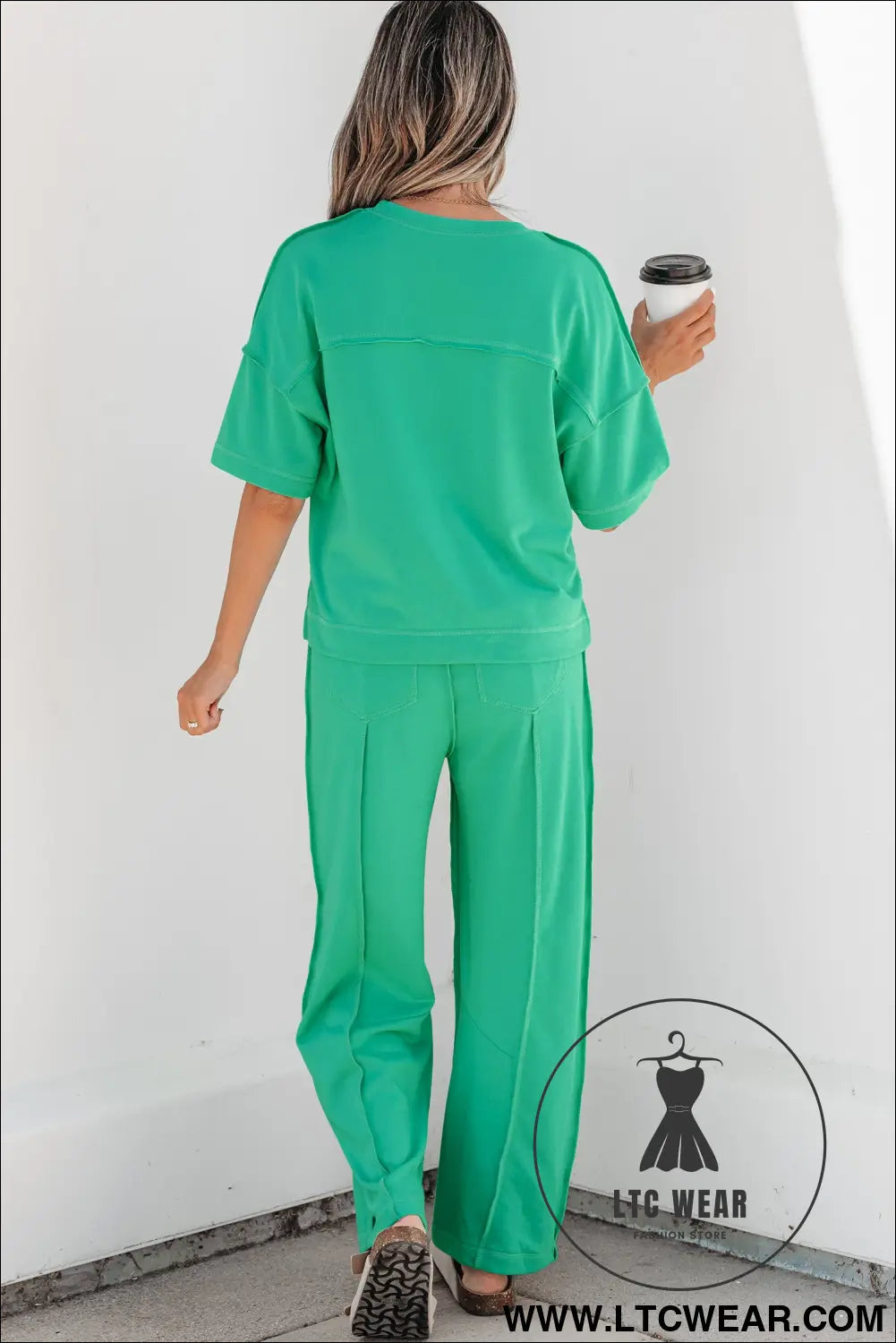 Orchid Bouquet Drop Shoulder Boxy Tee and Barrel Pants Set - L.T.C Wear Online Fashion Store