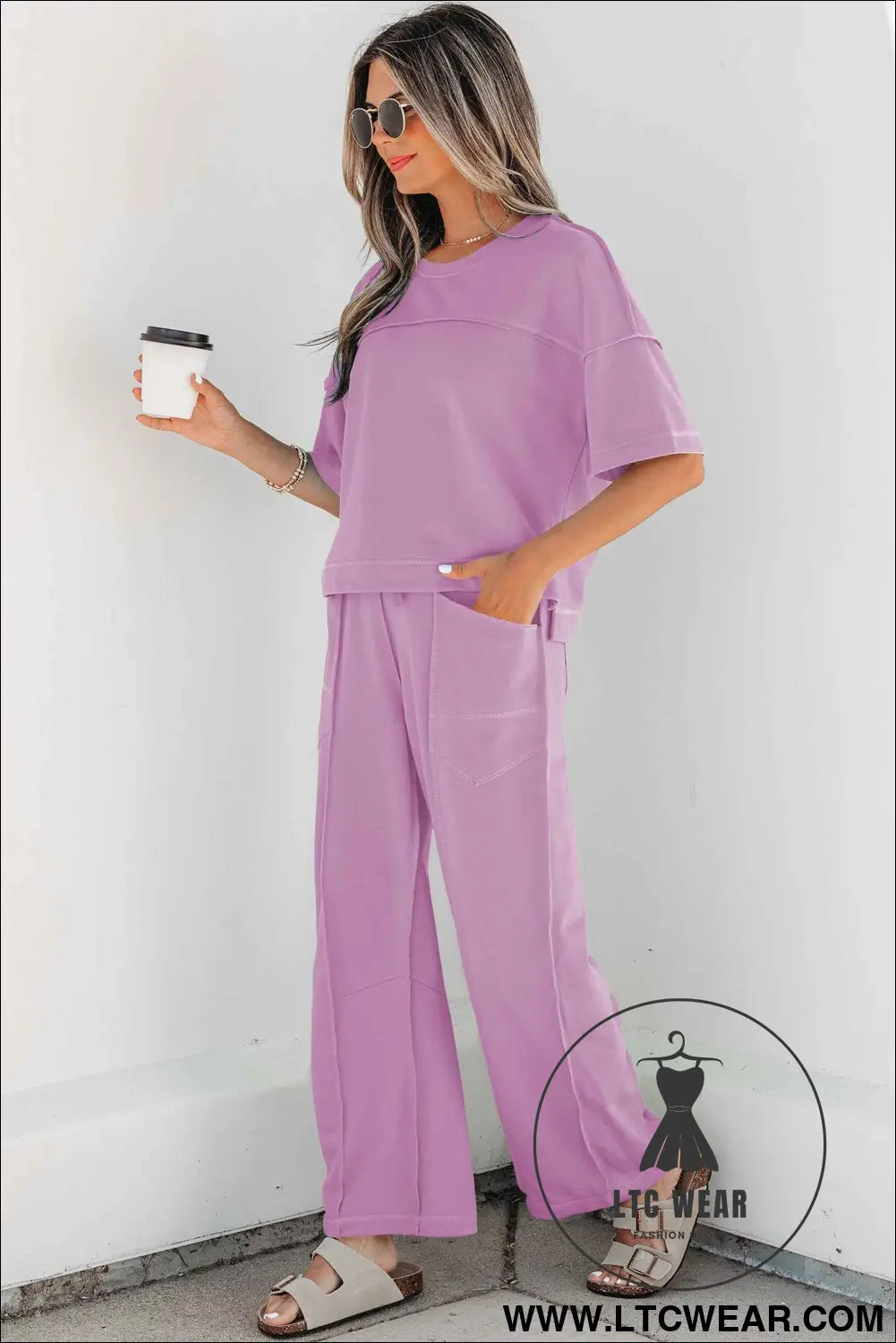 Orchid Bouquet Drop Shoulder Boxy Tee and Barrel Pants Set