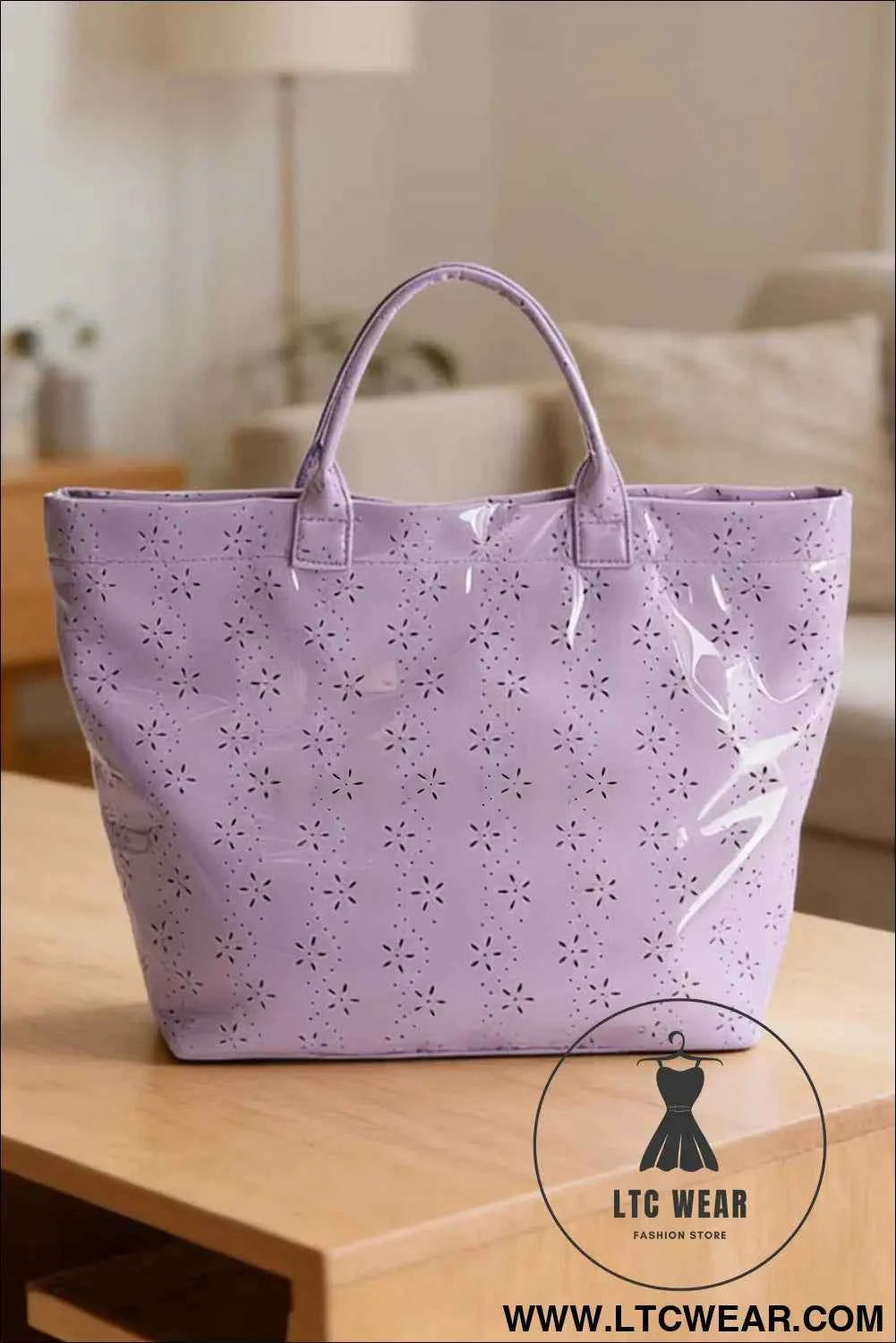 Orchid Eyelet Flower Pattern PVC Glossy Waterproof Tote Bag
