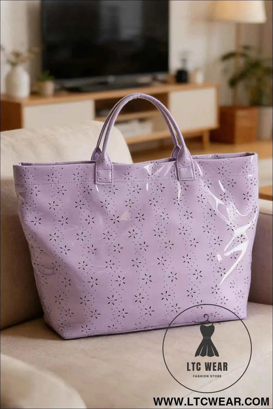 Orchid Eyelet Flower Pattern PVC Glossy Waterproof Tote Bag