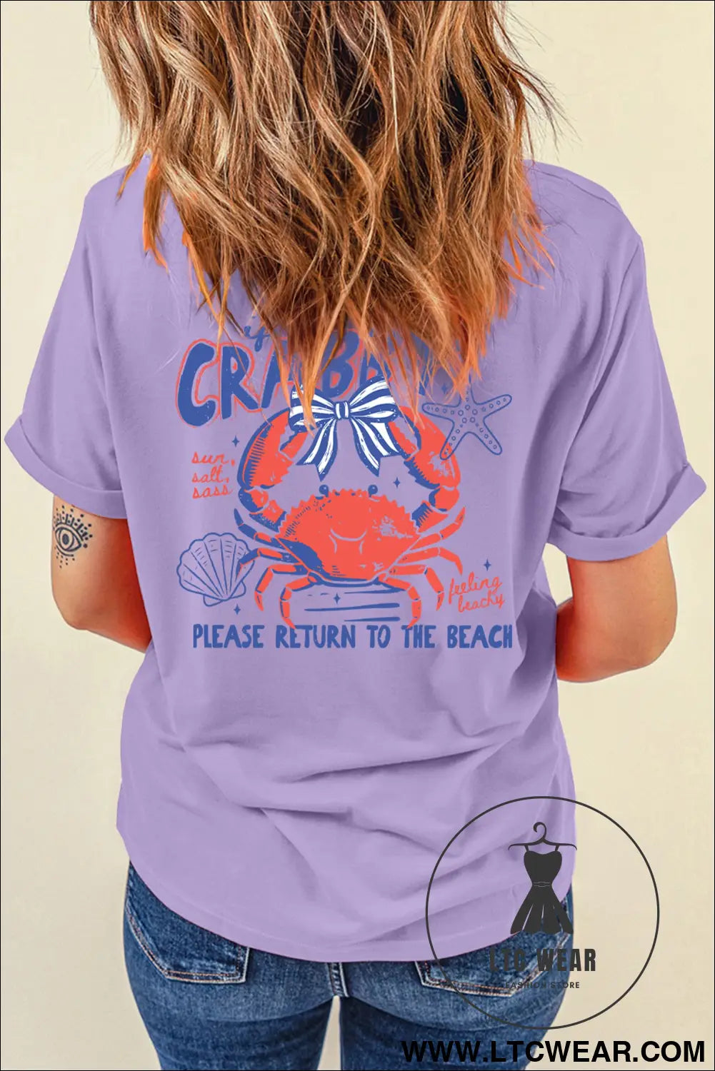 Orchid petal crabby beach day graphic t shirt - graphic tees