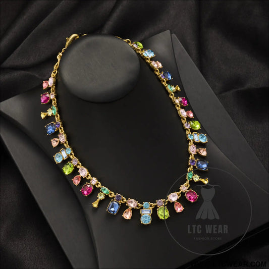 Oscar live cross-border colorful crystal dopamine color-blocked luxe small-batch design elegant high-end clavicle