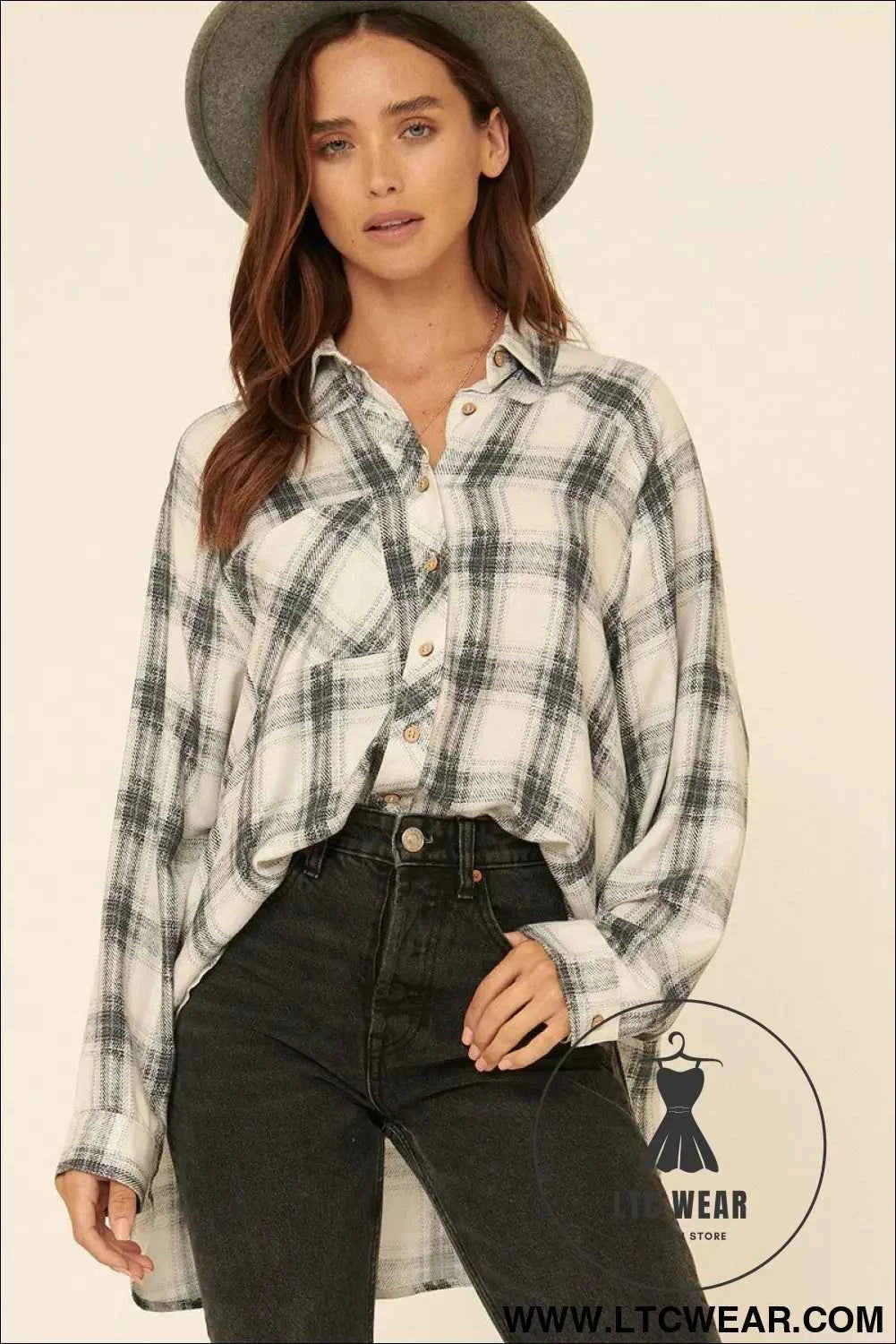Oversized Loose Fit Plaid Shirt