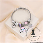 Panja stylized bracelet adjustable open design simple minimalist cute stainless steel bangle for women - pink wall