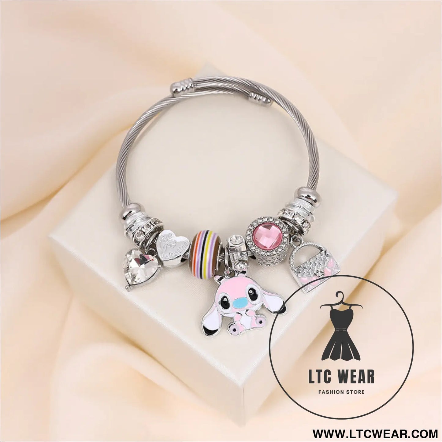 Panja stylized bracelet adjustable open design simple minimalist cute stainless steel bangle for women - pink wall