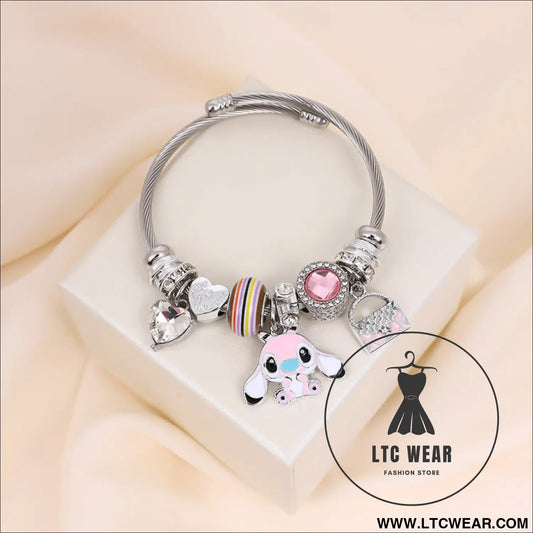 Panja stylized bracelet adjustable open design simple minimalist cute stainless steel bangle for women - pink wall