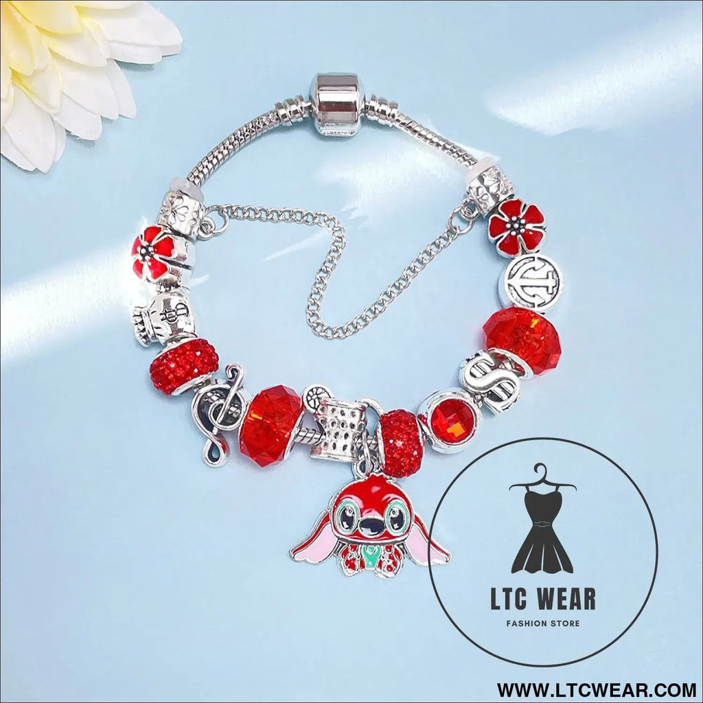 Panja stylized bracelet adjustable open design simple minimalist cute stainless steel bangle for women - stitch red