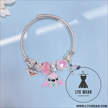 Panja stylized bracelet adjustable open design simple minimalist cute stainless steel bangle for women - stitch love