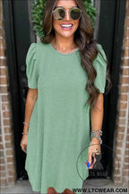 Parchment Puff Sleeve Ribbed Knit Mini Dress