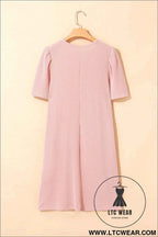 Parchment Puff Sleeve Ribbed Knit Mini Dress