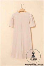 Parchment Puff Sleeve Ribbed Knit Mini Dress