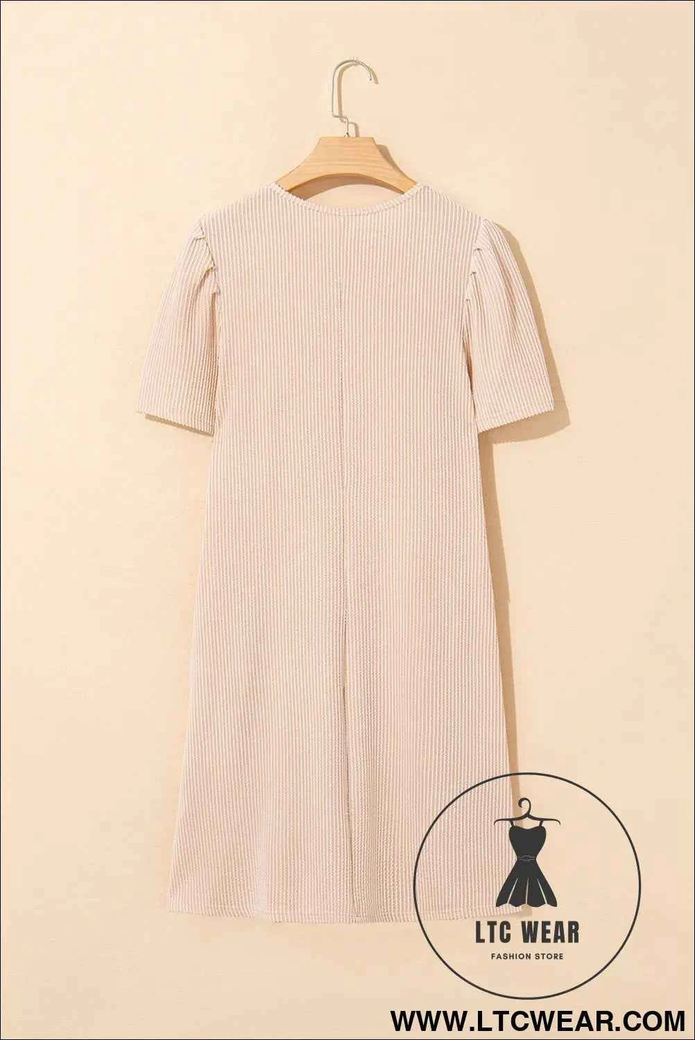 Parchment Puff Sleeve Ribbed Knit Mini Dress