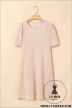 Parchment Puff Sleeve Ribbed Knit Mini Dress