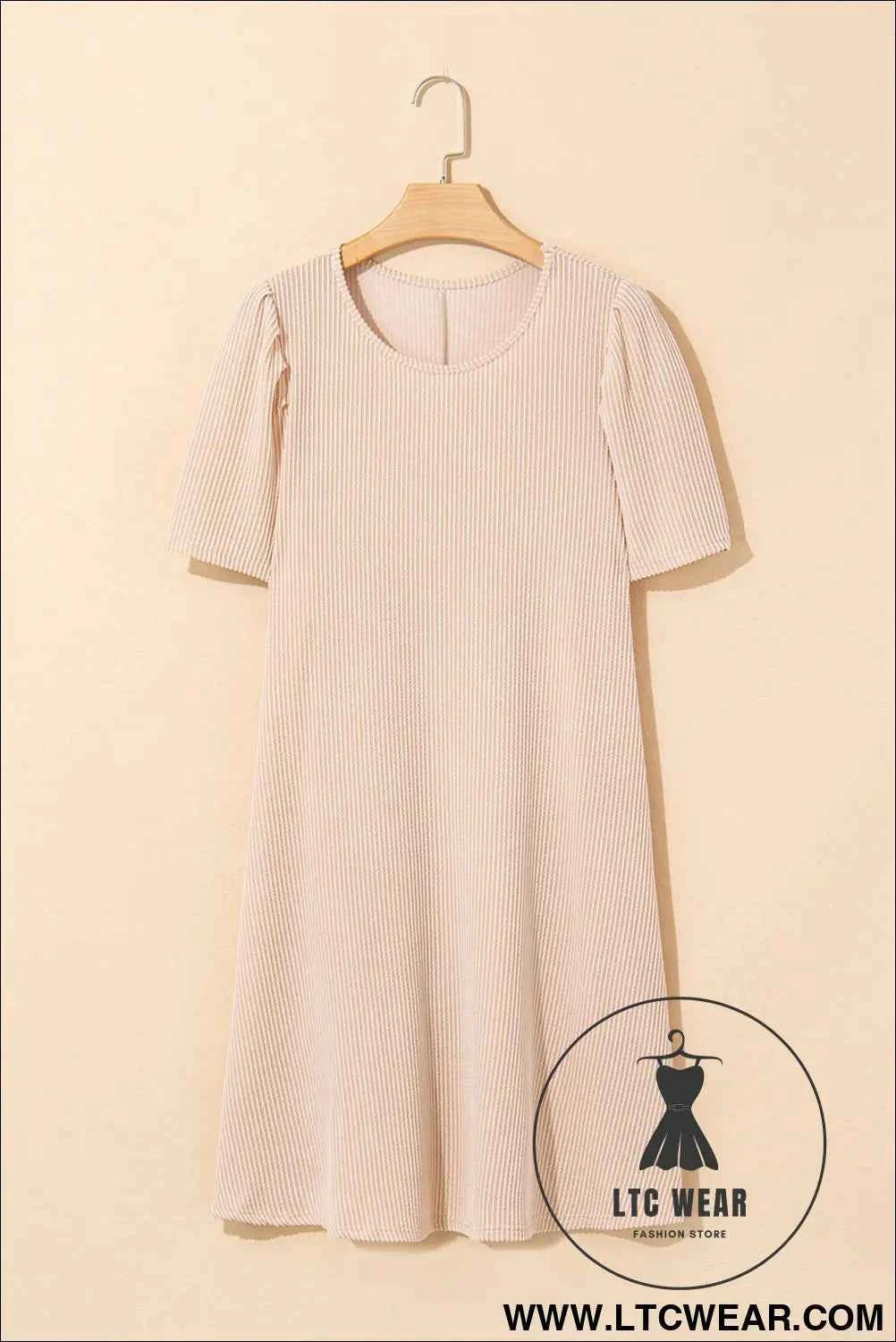 Parchment Puff Sleeve Ribbed Knit Mini Dress