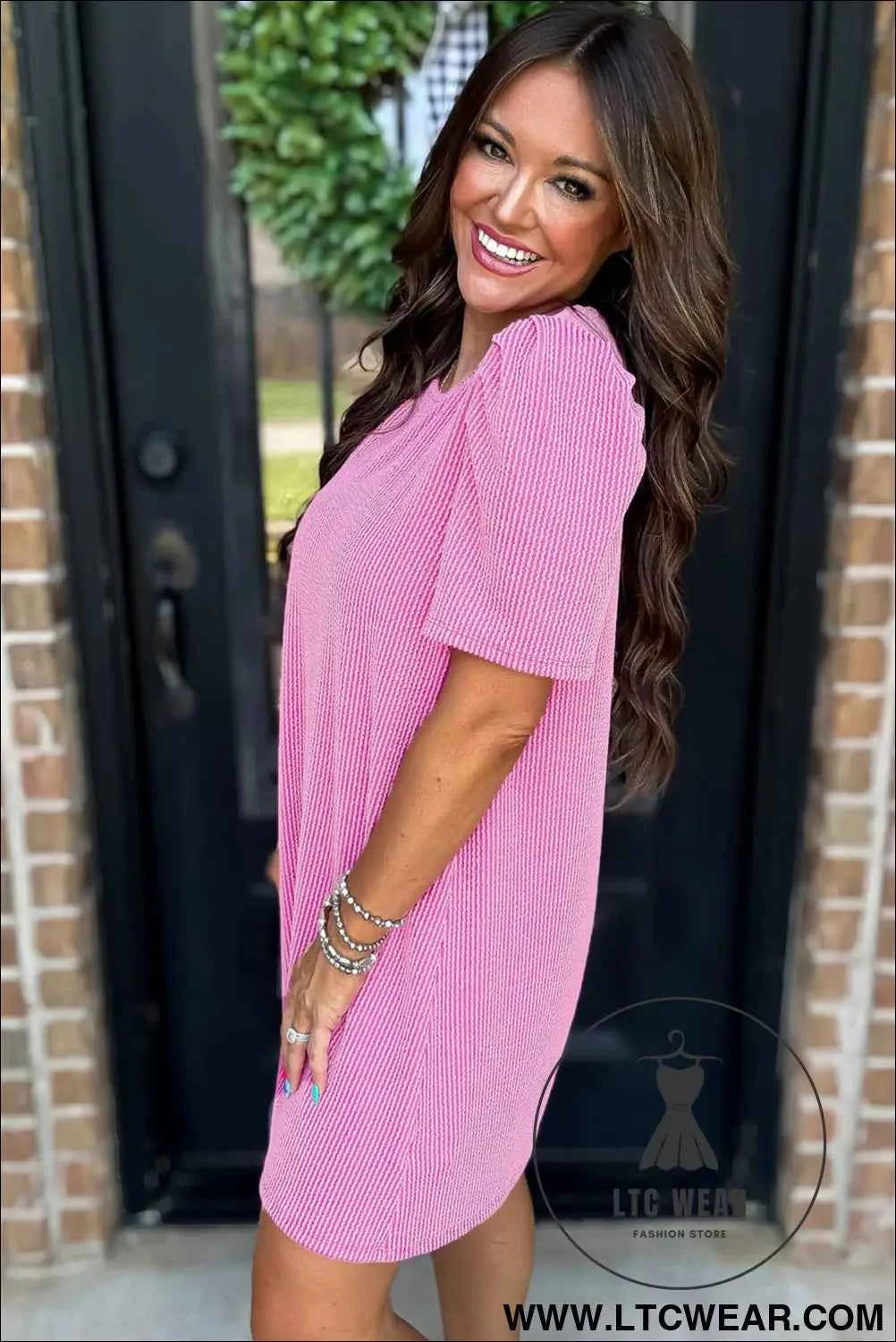 Parchment Puff Sleeve Ribbed Knit Mini Dress
