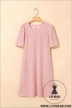 Parchment Puff Sleeve Ribbed Knit Mini Dress