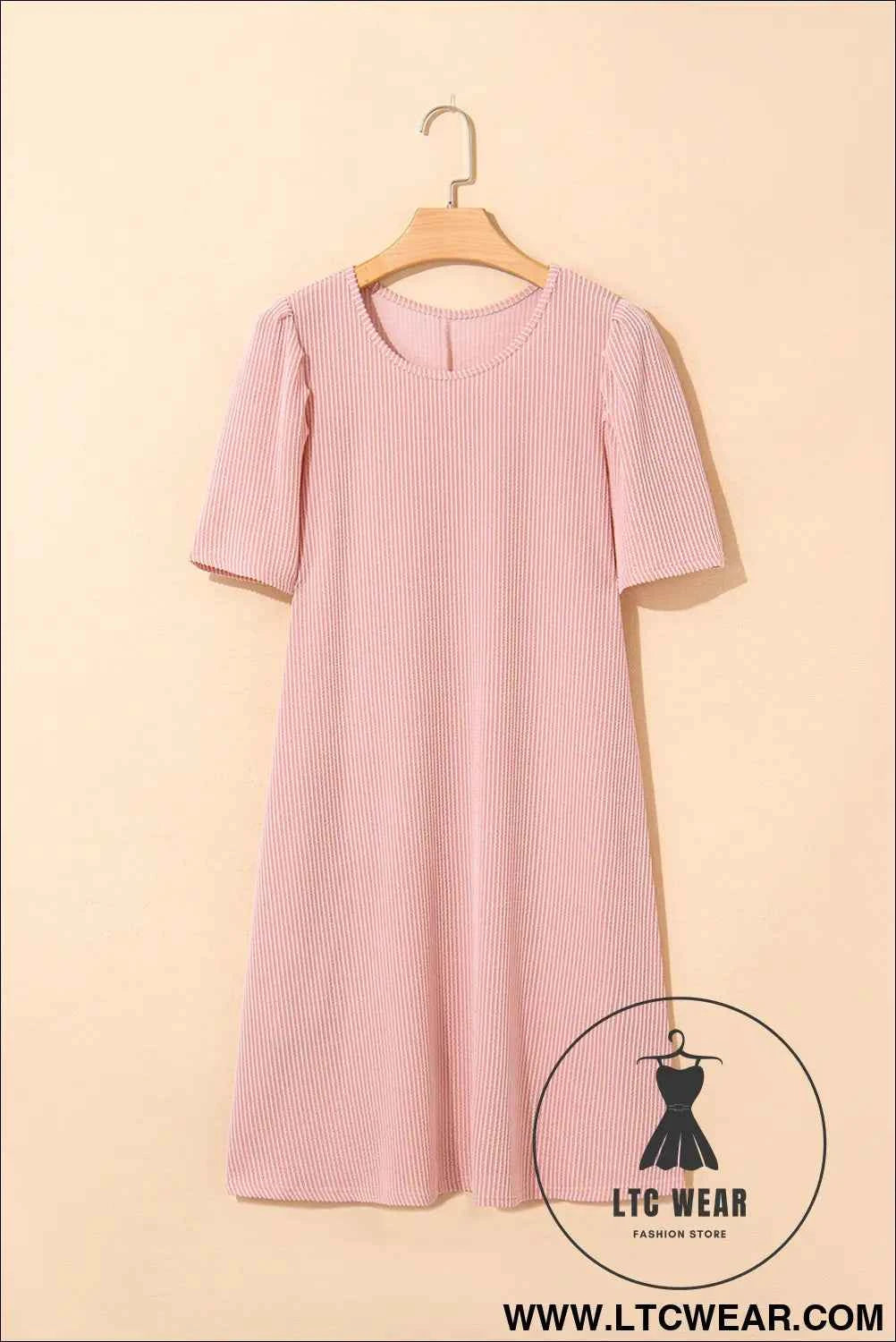 Parchment Puff Sleeve Ribbed Knit Mini Dress