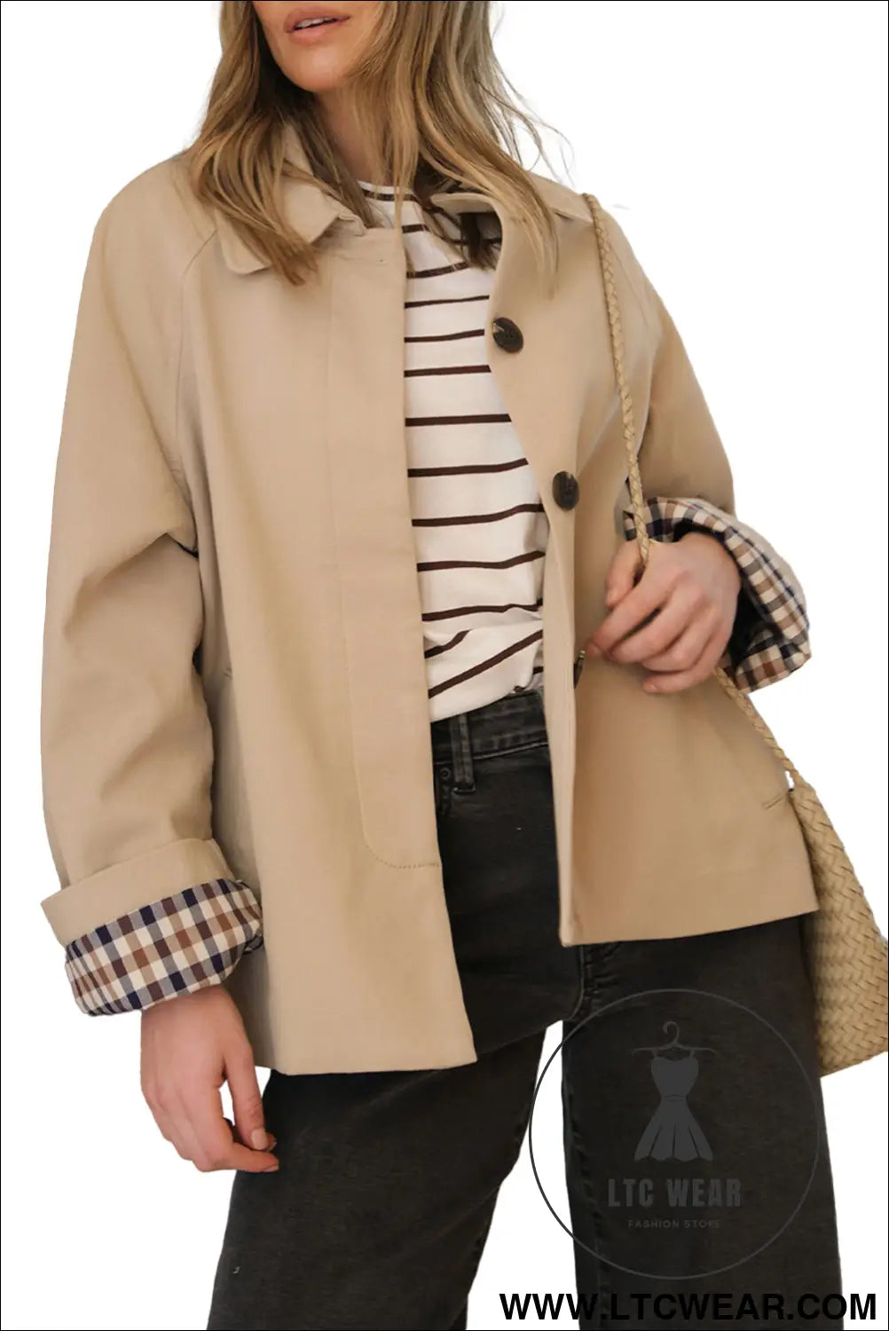 Parchment plaid lined collar trench - jackets