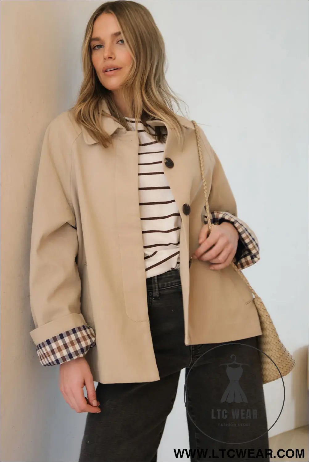 Parchment plaid lined collar trench - jackets