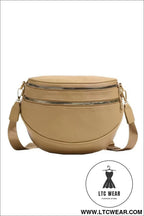 Parchment pu leather double zipper crossbody bag - parchment / one size / 95% pu + 5% alloy - crossbody bags