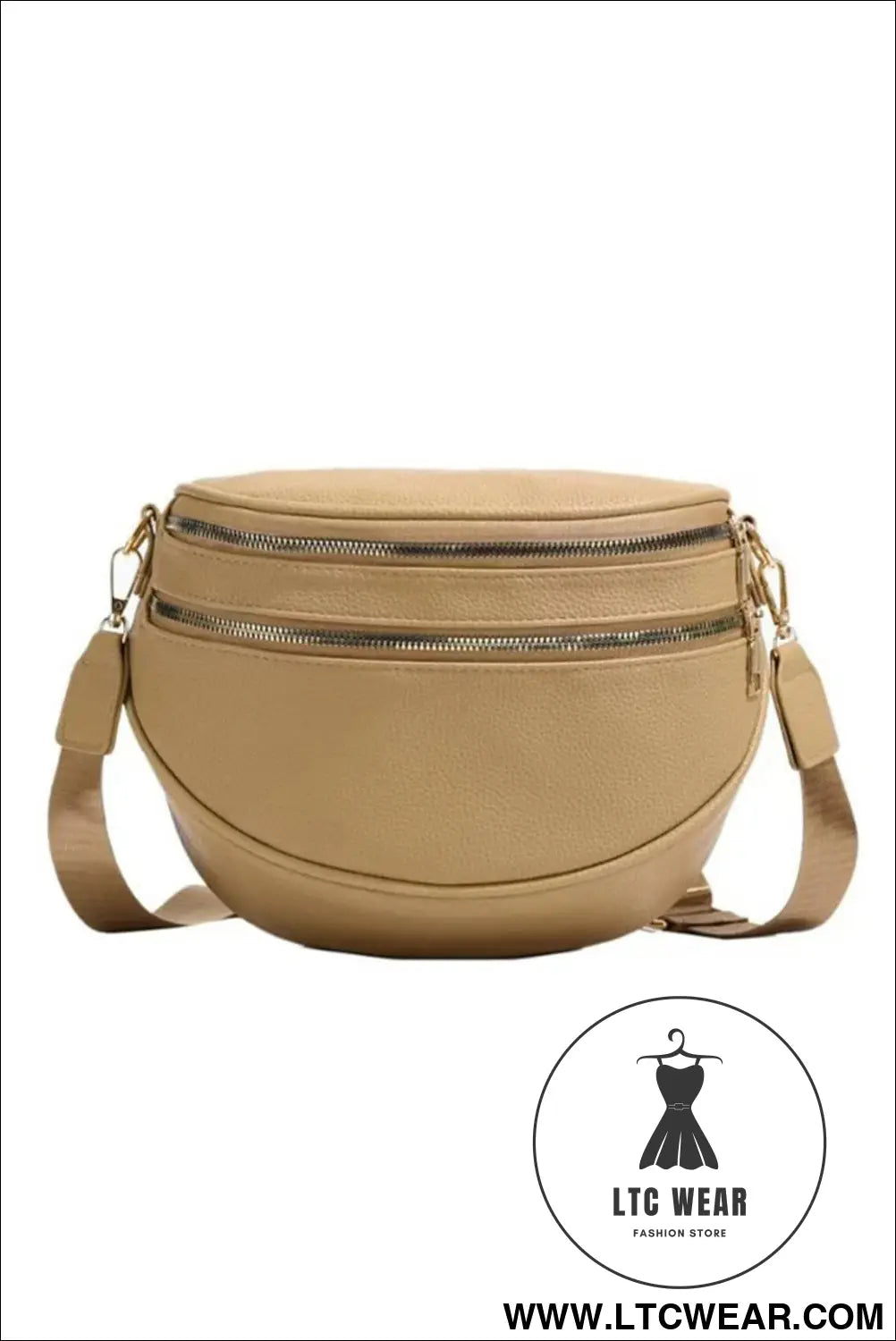 Parchment pu leather double zipper crossbody bag - parchment / one size / 95% pu + 5% alloy - crossbody bags