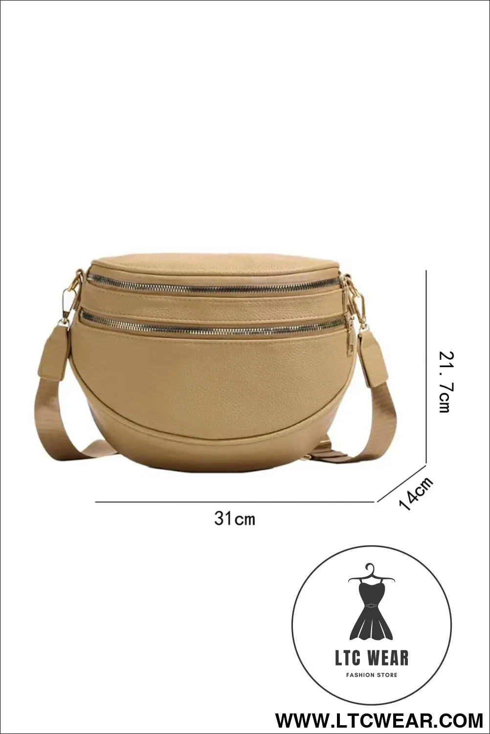 Parchment pu leather double zipper crossbody bag - parchment / one size / 95% pu + 5% alloy - crossbody bags