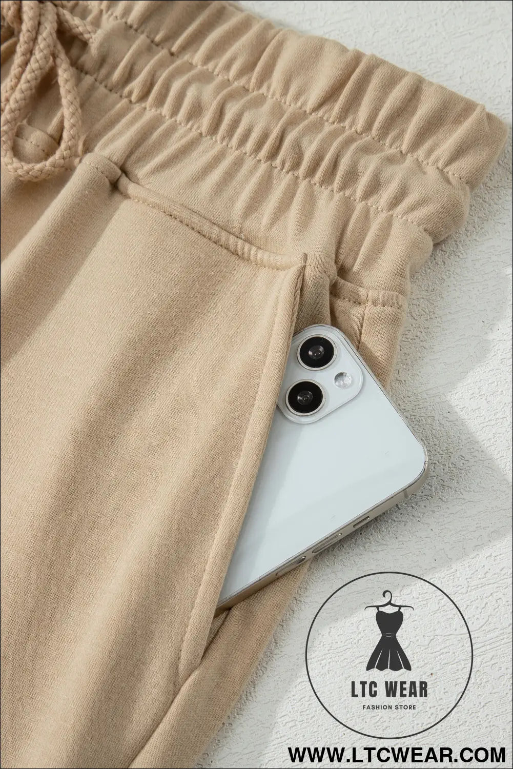 Parchment solid color loose tee drawstring wide leg pants 2pcs outfit - pant sets