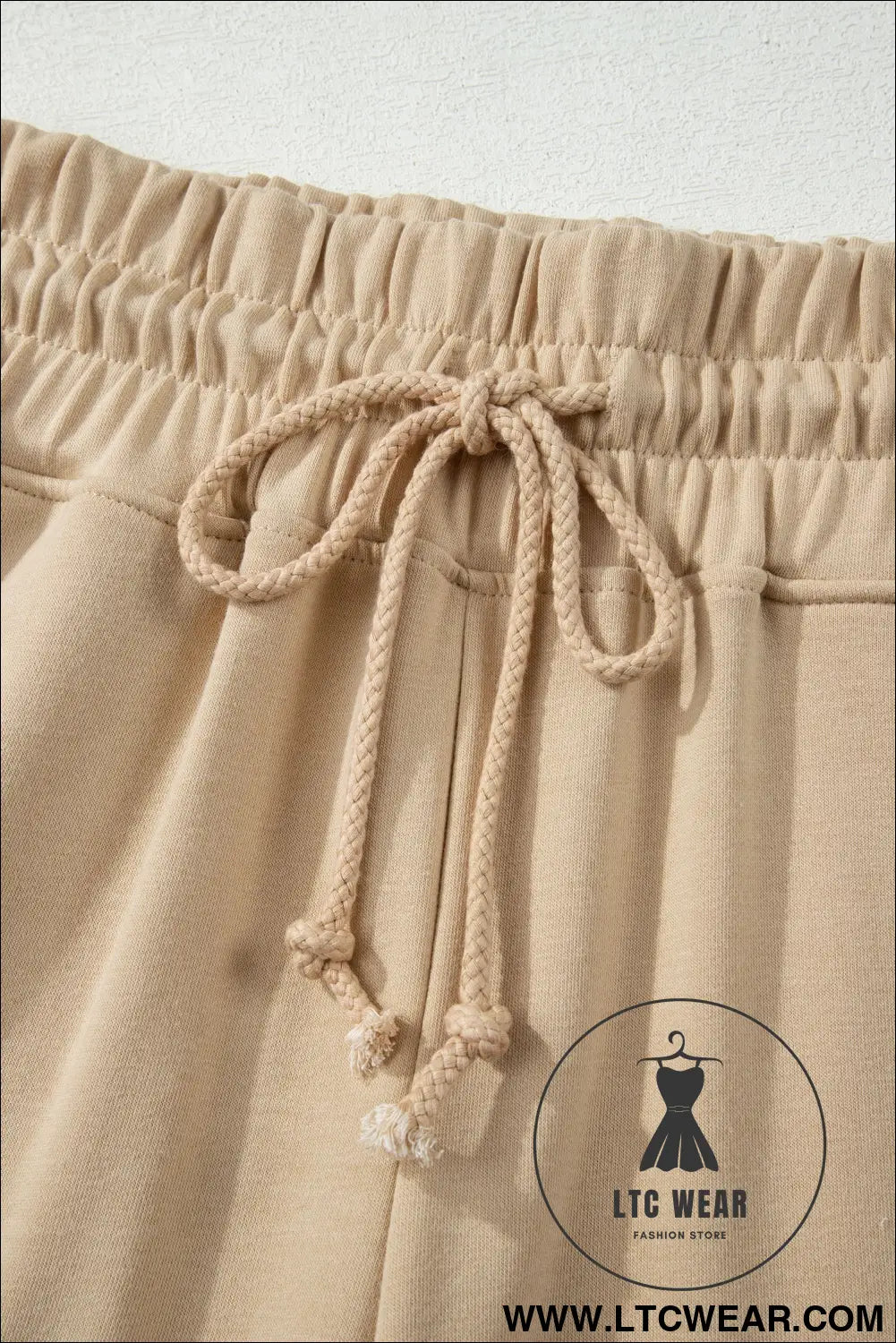Parchment solid color loose tee drawstring wide leg pants 2pcs outfit - pant sets