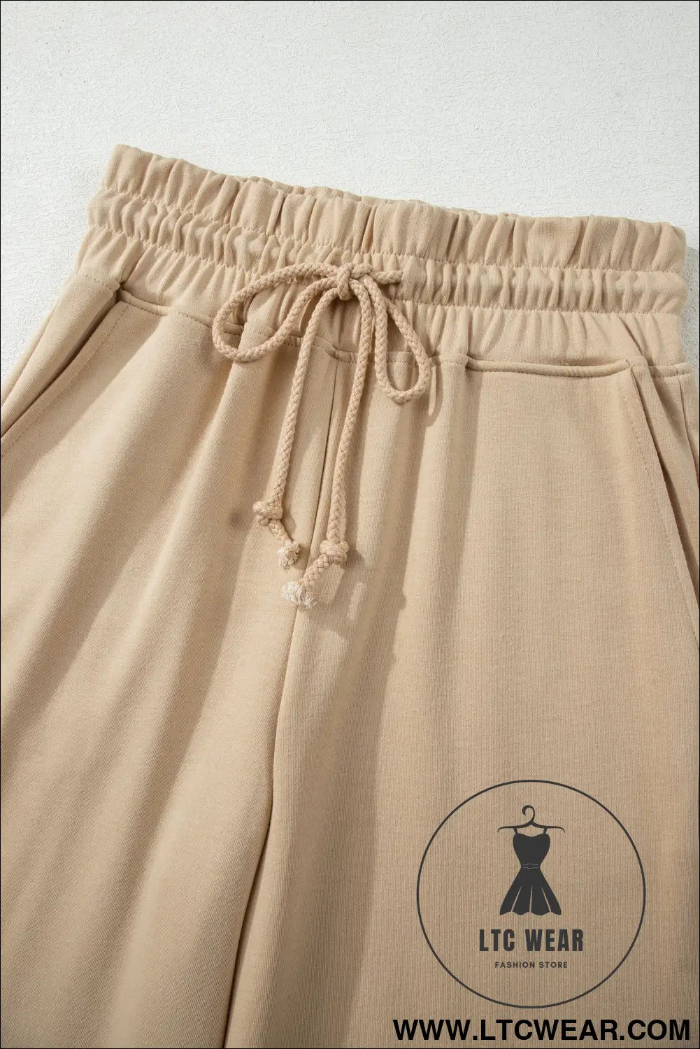 Parchment solid color loose tee drawstring wide leg pants 2pcs outfit - pant sets