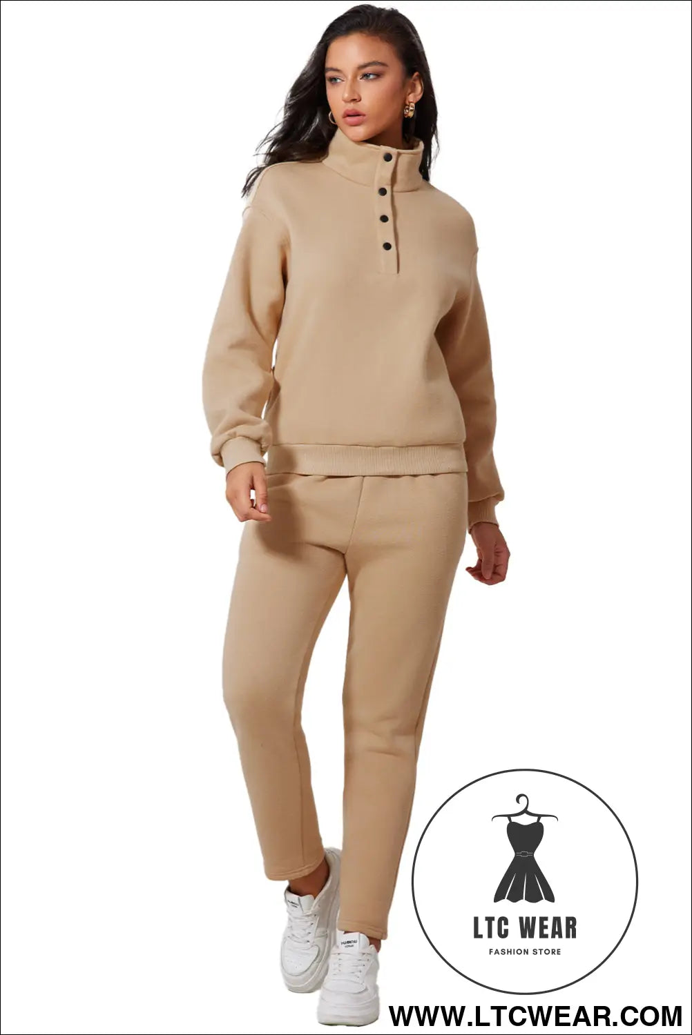 Parchment solid half button sweatshirt and high waist pants set - activewear sets