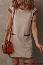 Parchment stylish textured color block trim shift mini dress - mini dresses