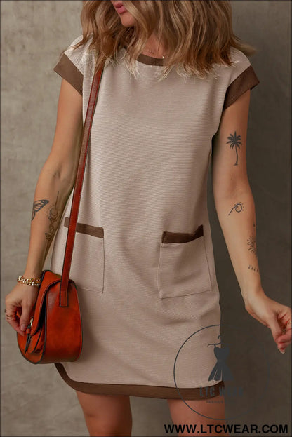 Parchment stylish textured color block trim shift mini dress - mini dresses