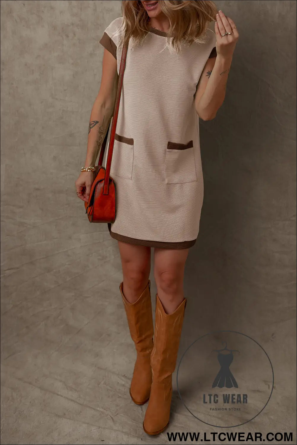 Parchment stylish textured color block trim shift mini dress - mini dresses