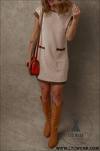 Parchment stylish textured color block trim shift mini dress - mini dresses
