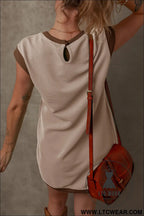 Parchment stylish textured color block trim shift mini dress - mini dresses