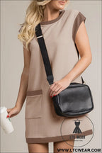 Parchment stylish textured color block trim shift mini dress - mini dresses