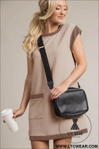 Parchment stylish textured color block trim shift mini dress - mini dresses