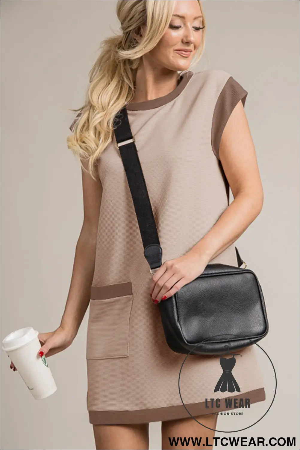Parchment stylish textured color block trim shift mini dress - mini dresses