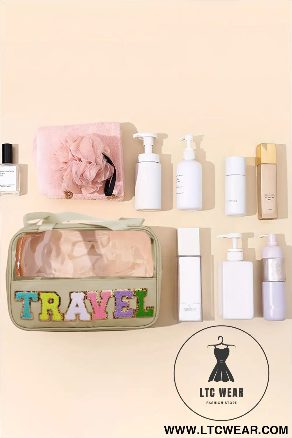 Parchment travel letter print clear pvc makeup bag - parchment / one size / 100% pu - makeup bags